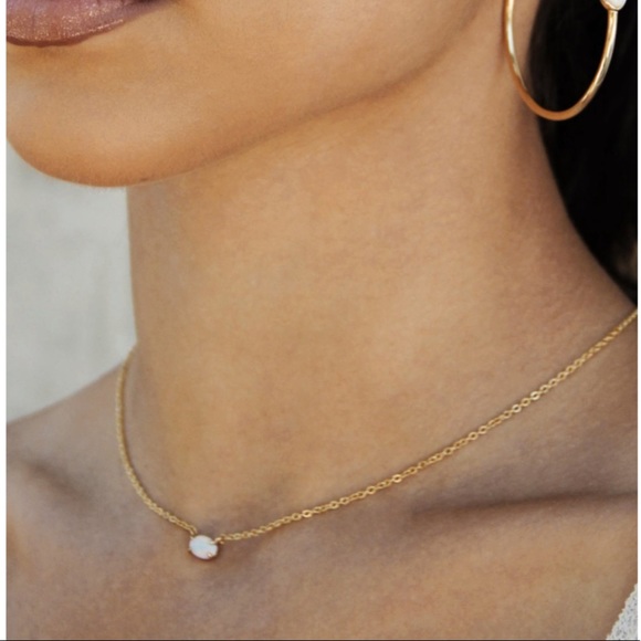 Delicate Opal and Brass Rectangle Necklace Pendant